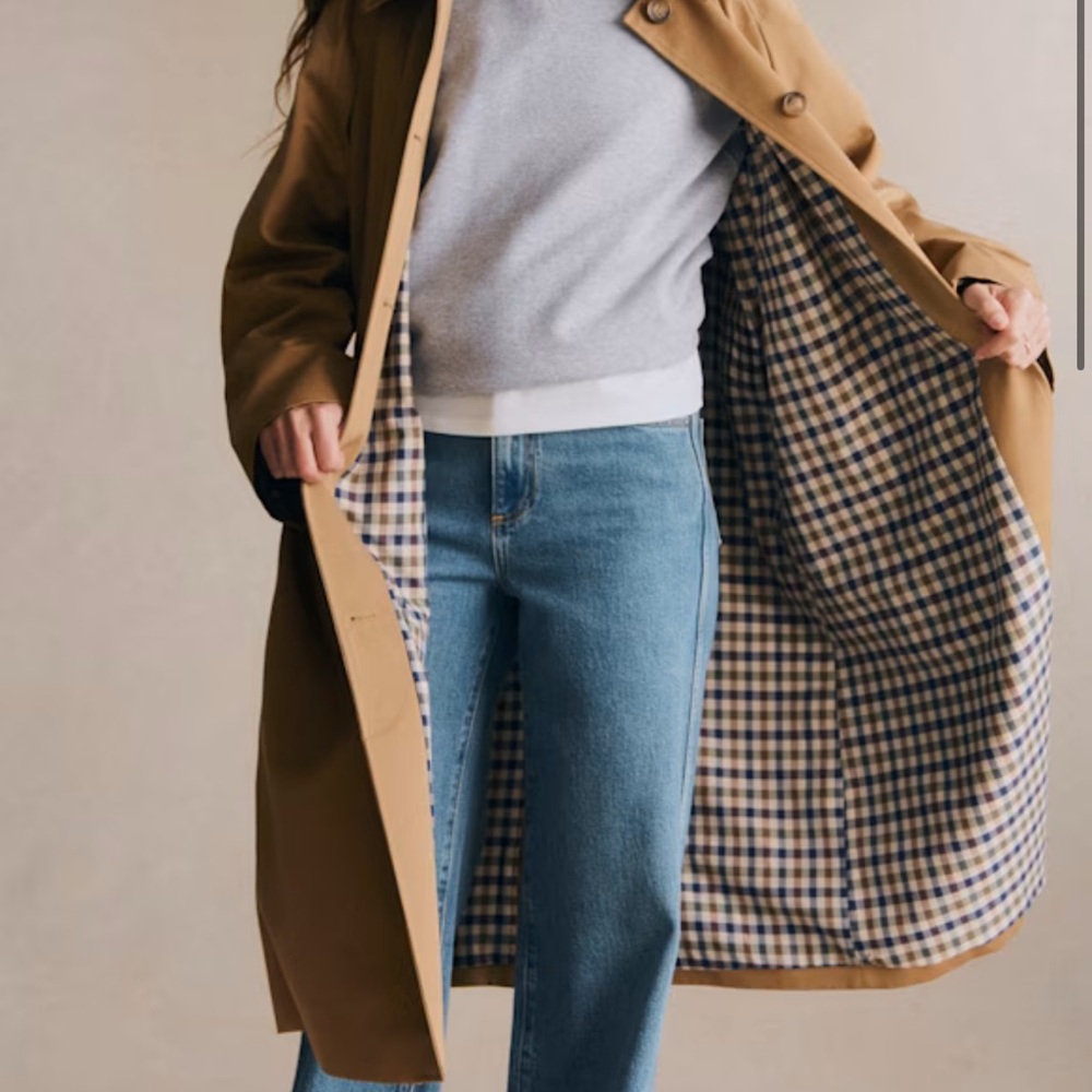 Sezane CLYDE Camel Trench Coat with Check Detail